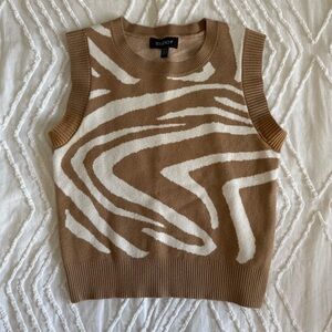 Tan and White Zebra Print Sweater Vest